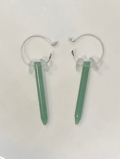 GREEN AVENTURINE POINT + CLEAR QUARTZ | GEMSTONE CRYSTAL Earrings