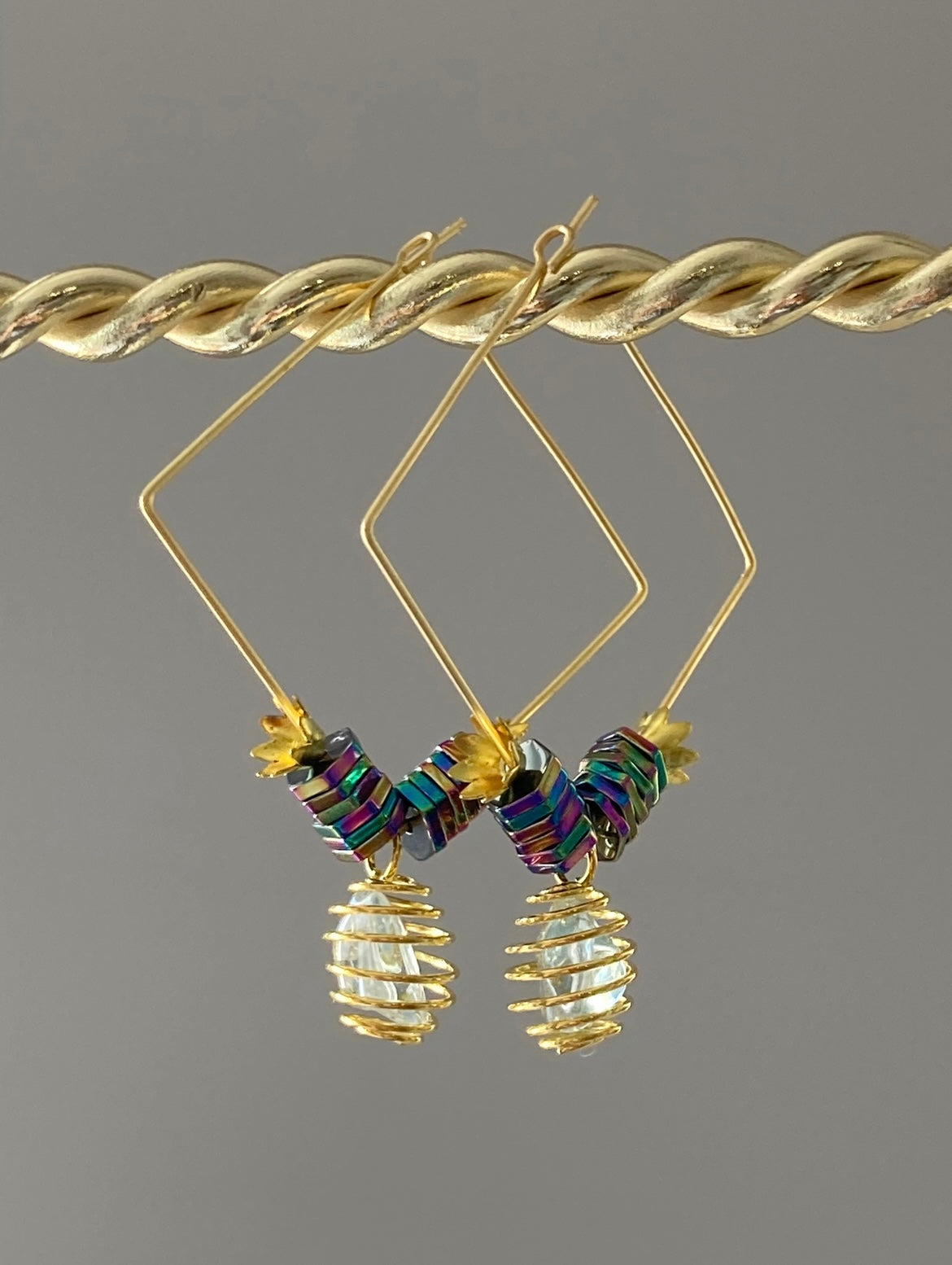 AQUAMARINE + RAINBOW HEMATITE | GEMSTONE CRYSTAL Earrings