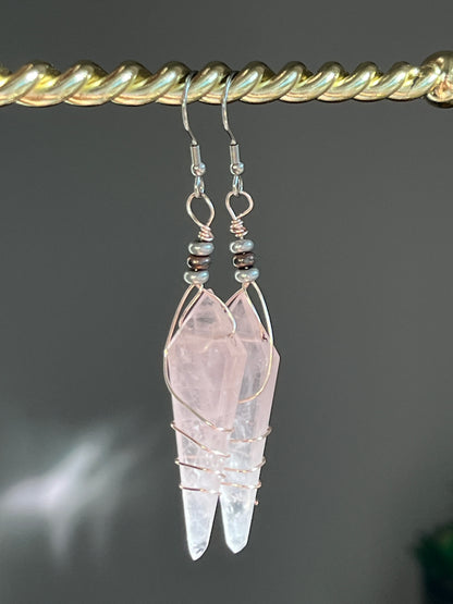 WIRE-WRAPPED ROSE QUARTZ KITE DANGLE | Gemstone Earrings